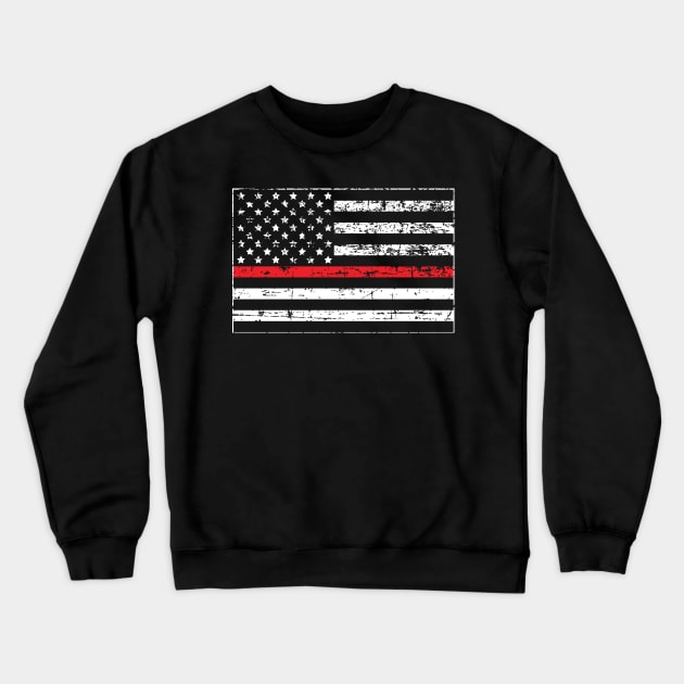 Thin Red Line Distressed American Flag Crewneck Sweatshirt by YouthfulGeezer